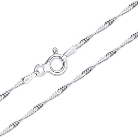 Amberta Solid 925 Sterling Silver Chain for Women Men | Super Thin Dainty & Sturdy Box Curb Singapore Beaded Snake Paperclip Necklace Delicate 16/18/20/22/24 inch: 22 Silver Singapore Chain Necklace