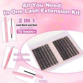 MOTIBACK DIY Cluster Lashes Extension Kit Individual Eyelashes with Lash Glue and Tweezers, Reusable Natural Look for Home or Travel