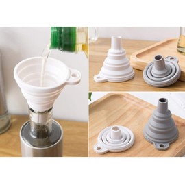 2 Pack Silicone Collapsible Funnel Flexible,Foldable,Kitchen Funnel for Water Bottle Liquid/Powder Transfer Wide Mouth Hopper Food Specialty Tools & Gadgets Grade Gray and White