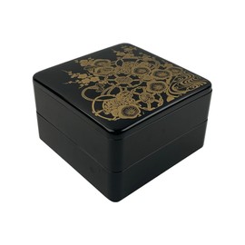 IPPINKA Two-Tiered Bento Box - Premium Japanese Food Container - 8 x 8 x 4.75 in - Classic Black Design with Gold Accents