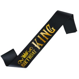 Birthday King Sash, Funny Black Satin Sash with Gold Foil Lettering Birthday Sashes Party Costume Accessories for Boys Men Any Age Party Decoration Supplies Gifts Favors