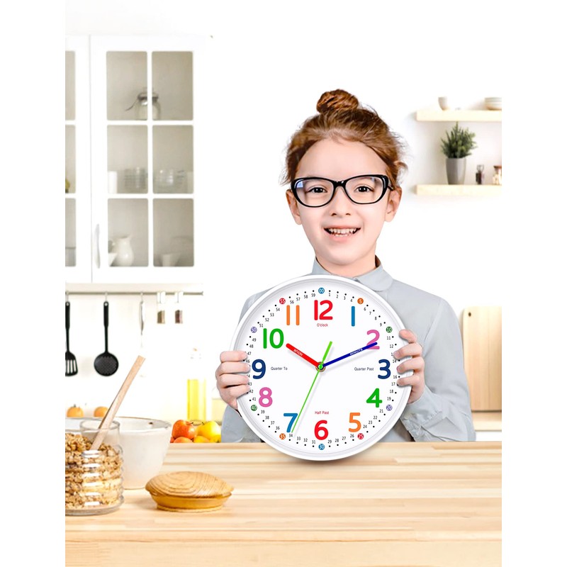 Kids Wall Clock: Telling Time Teaching Wall Clocks Silent Non-Ticking