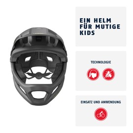 ABUS YouDrop FF Mountain Biking Helmet, Full Face Helmet for Children and Teenagers, for Beginner Mountain Bikers, with Removable Chin Guard, Black, Size S