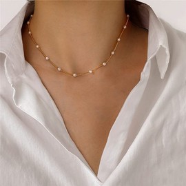 ANGLEQUEEN Pearl Necklaces for Women Elegant Pearl Choker Necklaces Faux Pearl Strands Beads Necklaces Layered Imitation Pearl Necklaces Hollow Heart Pendant Necklaces Jewelry Present