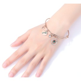 Leafael Superstar Taurus Zodiac Expandable Bangle Bracelet Made with Premium Crystals Horoscope Constellation April May Birthstone Emerald Green Jewelry, Rose Gold Plated, 7"