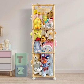 NINE SQUARE EGOU Stuffed Animal Storage Zoo Stuffed Animal Holder Plushie Storage Space Save Vertical Kids Toy Storag Organizer with Elastic Band for Nursery Playroom Kidroom Bedroom