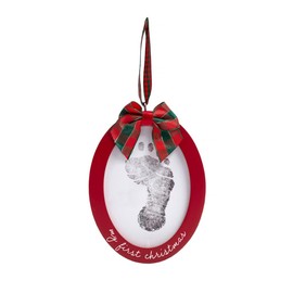 Pearhead Babyprints Double-Sided Christmas Photo Ornament with Clean Touch Ink Pad, Baby's First Christmas Holiday Keepsake Ornament, Newborn Handprint or Footprint Kit, 2 Sided, Red