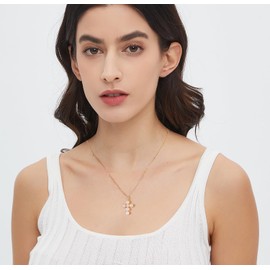 Wicary Pearl Cross Necklace for Women Sterling Silver Freshwater Pearl Pendant Necklaces Christian Jewelry for Women Meaning Gifts for Anniversary Wedding Bridesmaid (Gold)