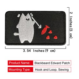 EmWoot 2PCS Blackbeard Edward Patches Cat Fork Fish Patches Pirate Flag Patch Embroidered Tactical Morale Patch Hook and Loop
