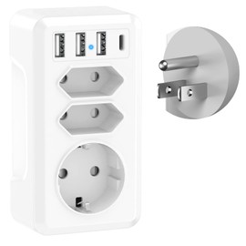 Travel Adapter USA Adapter USA Germany Plug, 7 in 1 Socket Adapter USA Adapter Socket with 3USB 1USB C & 3AC, Travel Plug USA Travel Adapter EU to US Travel Adapter for Canada Mexico Thailand