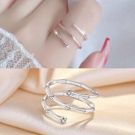Stocking Stuffers Holiday Outfits for Women 2024 Bamboo Ring for Women Rhinestone Knuckle Ring Silver Wrap Ring Open Adjustable Joint Finger Ring Rose Gold Bamboo Statement Ring Birthday Gifts for Teens Silver
