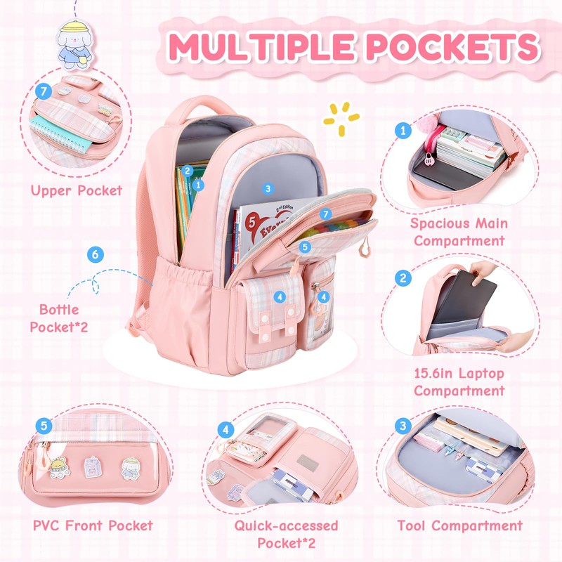 QIXIHU Kids Backpack for Girls - Kawaii School Backpack with