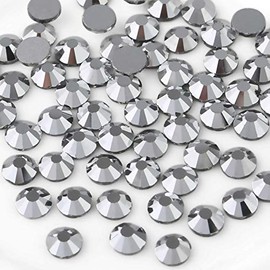Beadsland Gemas redondas de cristal con parte posterior plana para arte en uñas y manualidades, fijación con pegamento, hematita plateada, 4.6-4.8mm, 