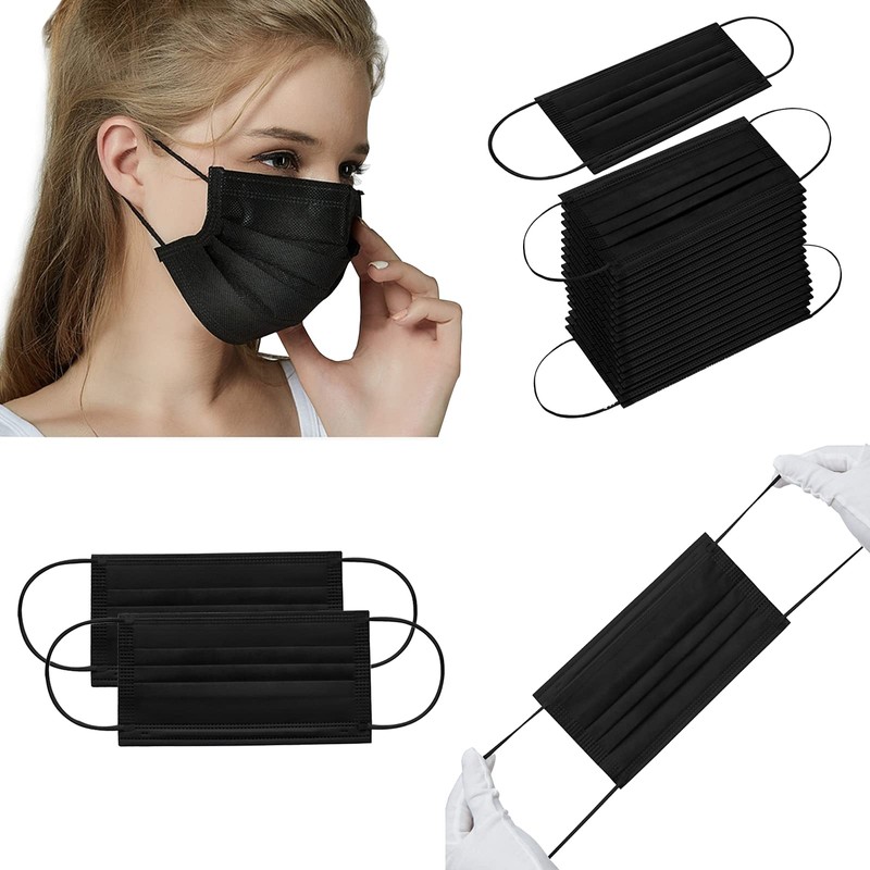 Disposable 100PCS Black 3 Layer Protection Face Mask with Adjustable