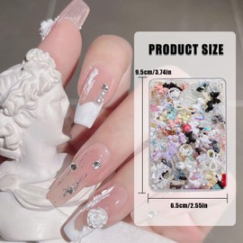 3D Nail Charms, 400 Pcs Multi Shapes Lollipop Butterfly Flower Bear Bow Heart Nail Art Charms Nail Rhinestones Gems Nail Pearls for Nail Art Decoration Jewelry Accessories DIY Crafts (Multi-colored A)