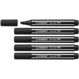 Premium Fibre-Tip Pen with Chisel Tip - STABILO Pen 68 MAX - Pack of 5 - Black