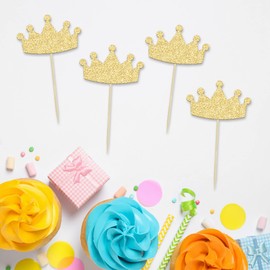 24 piezas de decoración para cupcakes con purpurina para reina y princesa, para baby shower, boda, fiesta de cumpleaños, decoración de tartas, suministros dorados