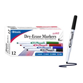 BAZIC Dry Erase Marker Assorted Color Fine Tip, Whiteboard Pen Marcador, Low Odor Markers White Board Pens for Office School Supplies (12/Pack), 1-Pack