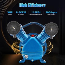CUBELLIN 3HP Air Compressor Pump 115PSI 2200W Twin Cylinder Air Compressor V-Type Pump Head Replacement Portable Air Compressor Head for Industrial, Home Use