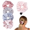 5 Pack Large Pink&Blue Hair Scrunchies with Zipper Pocket, Scrunchies