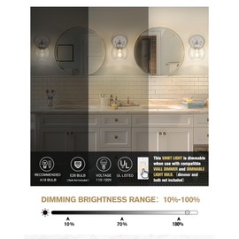 Emak Brushed Nickel Sconces Wall Decor Set of 2, Globe Wall Lamp with Clear Glass Shade, Modern Bathroom Sconce for Bathroom, Living Room, Pictures, Bedroom,Hallway, WS114-BN-2PK