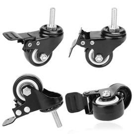 4PCS Heavy Duty Castor Wheels 2 Inch with Brake and Threaded Stem M8X25mm Swivel Trolley Furniture Caster Strong Hold 300KG