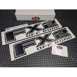 FX2 Decals (2-Pack) Off Road 4x4 Truck Bedside Fender Stickers Fits F150 F250 F350 (Gloss Blackout, S1 - FX2 Off Road)