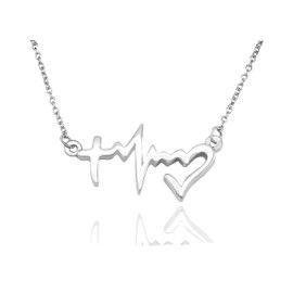 quan jewelry EKG Heartbeat Necklace, Lifeline Pulse Pendant, Female Nurse RN Nursing School Graduation Gifts with Greeting Card (Faith EKG)