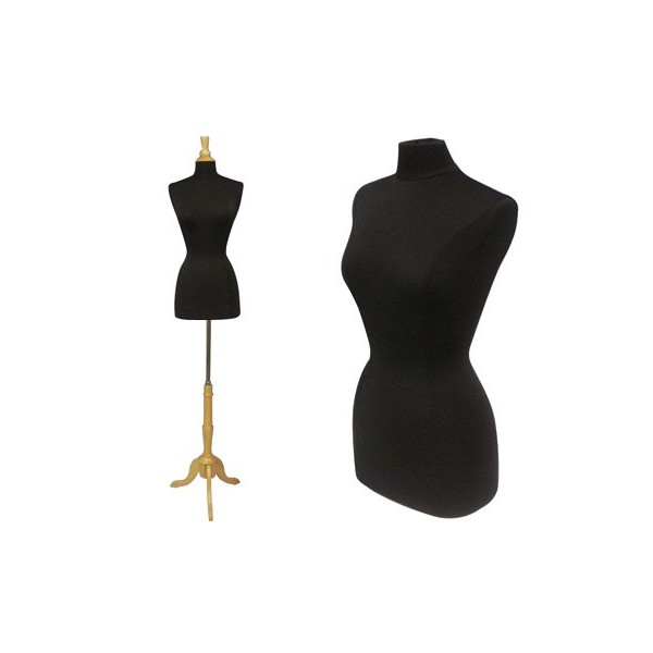 (Jf-f6/8BK+BS-01NX+CAP-F42NRX) Display Female Body Form Black jersey form with wooden