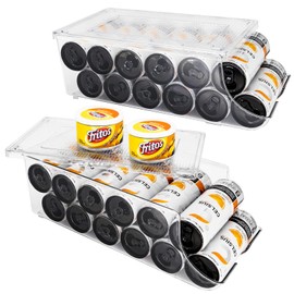 SCAVATA 2 Pack Skinny Can Organizer for Refrigerator, Stackable Tall Skinny Soda Pop Can Holder Dispenser with Lid for Fridge Pantry Rack Freezer, Clear Plastic Storage Bins-Holds 12 Slim Cans Each