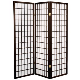 Oriental Furniture 5 ft. Tall Window Pane Shoji Screen - Walnut - 3 Panels