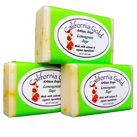 California Gold Artisan Soaps Lemongrass Sage Bar Soap with Spearmint and Calendula 3-4oz. Bars (12 oz.)