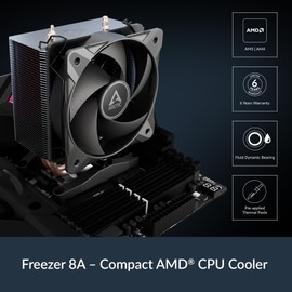 ARCTIC Freezer 8A - Compact CPU Cooler for AMD AM5/AM4, Offset Mounting, 100 mm PWM Fan,Pre-applied MX-6 Thermal Compound, Fluid Dynamic Bearing