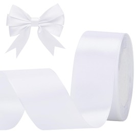 joycraft Solid Color Satin Ribbon, 1-1/2 Inch x 25 Yards Fabric Ribbon, Thin Fabric Ribbons Roll, Satin Fabric Ribbons for Gift Wrapping Floral Hair Craft Party Wedding Decor(White Ribbon)