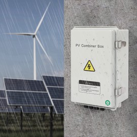 DYNAMI 4 String PV Combiner Box with 10A Rated Current Fuse, with Lightning Arreste,2 Surge Protection Devices,550V 63A Circuit Breaker,IP65 Water Resistant,for Solar Panels