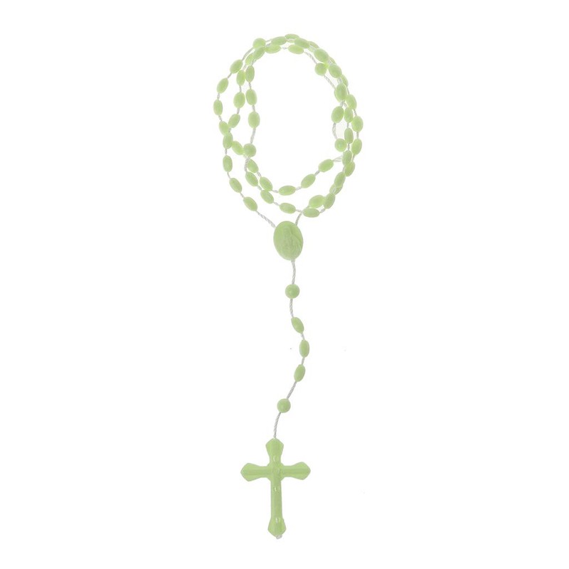 angwang Rosary Necklace,Plastic Rosary Beads Luminous Necklace Catholicism Prayer Religious