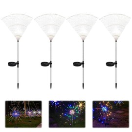 Solar Firework Lights Outdoor 4Packs Starburst Garden Lighting 150LEDs Dandelion Garden Stake Lights 8 Modes IP65 Waterproof Decorative Solar Lighting for Yard Patio Wedding Lawn Party (Colorful)