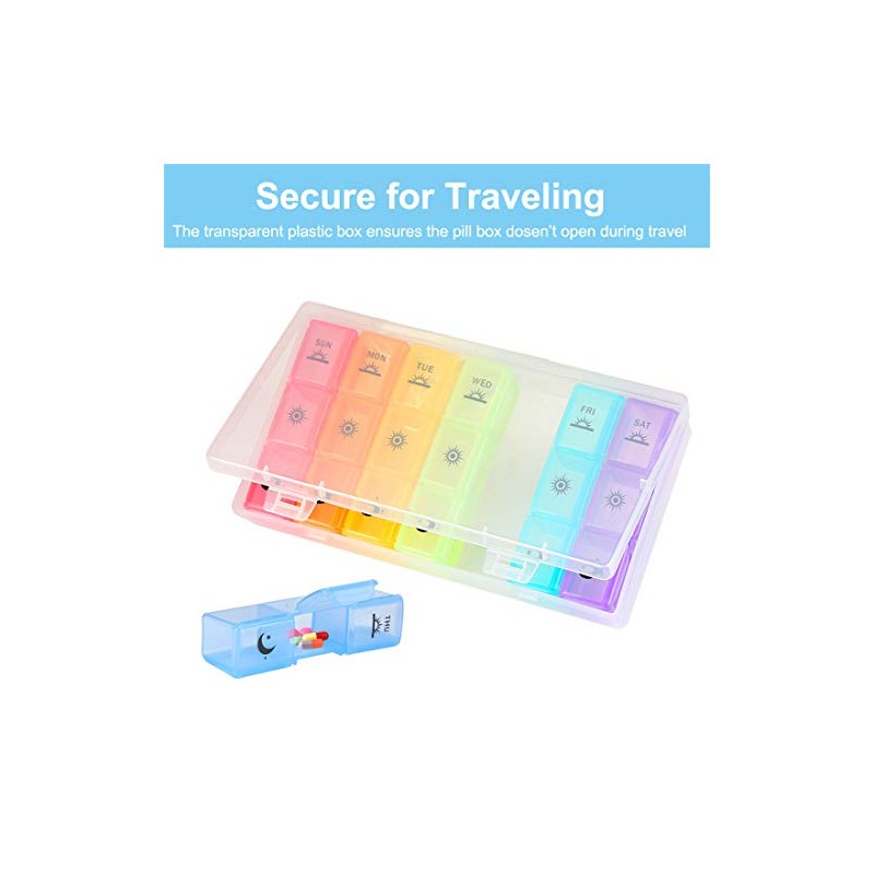 Weekly Pill Organizer,3-Times-A-Day 7 Day Pill Box Large Compartments Moisture-Proof
