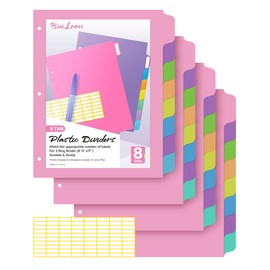 BiuLeon [32Pcs/4Set- 8 Tab] Binder Dividers with Tabs, Plastic Dividers for 3 Ring Binder, Letter Size Binder Tabs for Organizing School Office Home Files, Write&Erase Notebook/Page Dividers