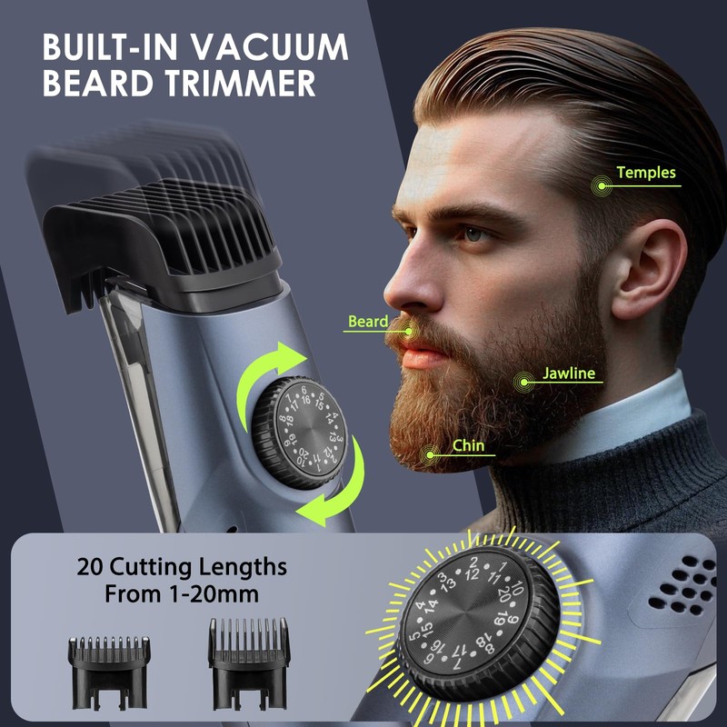 Vacuum Beard Trimmer for Men with 20 Length and Styles
