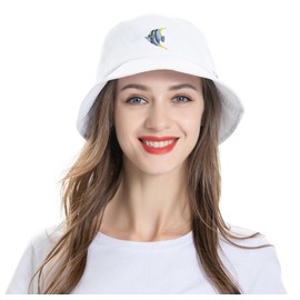 ZLYC Unisex Fashion Embroidered Fishing Hats Summer Hat Outdoor Hat for Teenagers, Blue Angelfish White, One Size