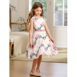 Bonny Billy Girls Sleeveless Vintage Floral Swing Party Dress Size 7 8 Floral Pink