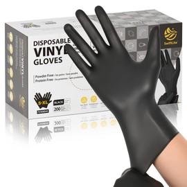 SWIFTLITE Black Vinyl Gloves, Food Grade Gloves Disposable Latex Free & Powder Free, Guantes for Cleaning Cooking Food Prep (200, Medium)