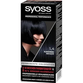 Syoss Color Coloration Hair Dye, 1_4 Blue Black Level 3 (3x 115 ml), Permanent Colouration for up to 10 Weeks of Colour Intensity and 70% Less Hair Breakage*