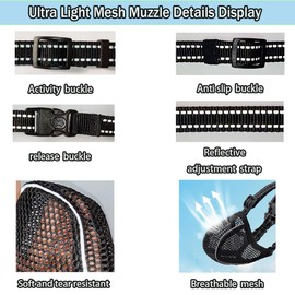 Muzzle for Large Dogs, Prevent Eating/Chewing/Biting Dog Muzzle, Breathable, Reflective, Adjustable Muzzle for Medium Dogs (Black-S)
