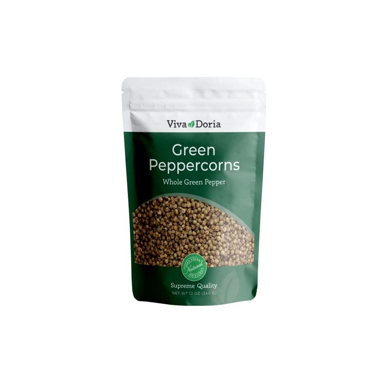 Viva Doria Green Peppercorns, Whole Green Pepper, Steam Sterilized,12 Oz,