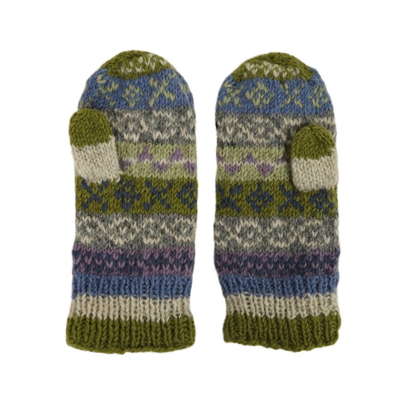 Pachamama Women Wool Mittens Fleece Lined Handknitted Fairisle Multicoloured One-Size