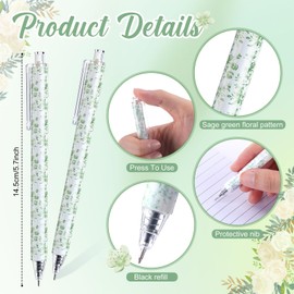 Resurhang 30 Pcs Green and White Floral Ballpoint Pens 0.5 mm Black Ink Chinoiserie Gel Pens Vintage Aesthetic Retractable Ballpoint Office School Supplies for Bridal Baby Shower Wedding