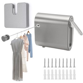4.2M Tendedero Retráctil, Tendedero de Pared de Acero Inoxidable 304, Aguanta hasta 20 KG, Diseño Invisible sin Agujeros, para baños Balcones Jardines y terrazas (Gris)