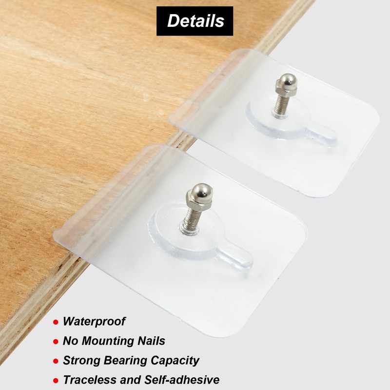 Moicstiy Adhesive Hooks Screw Hanging Wall Hooks Transparent Waterproof Reusable